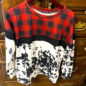 Plaid, cow print sweater